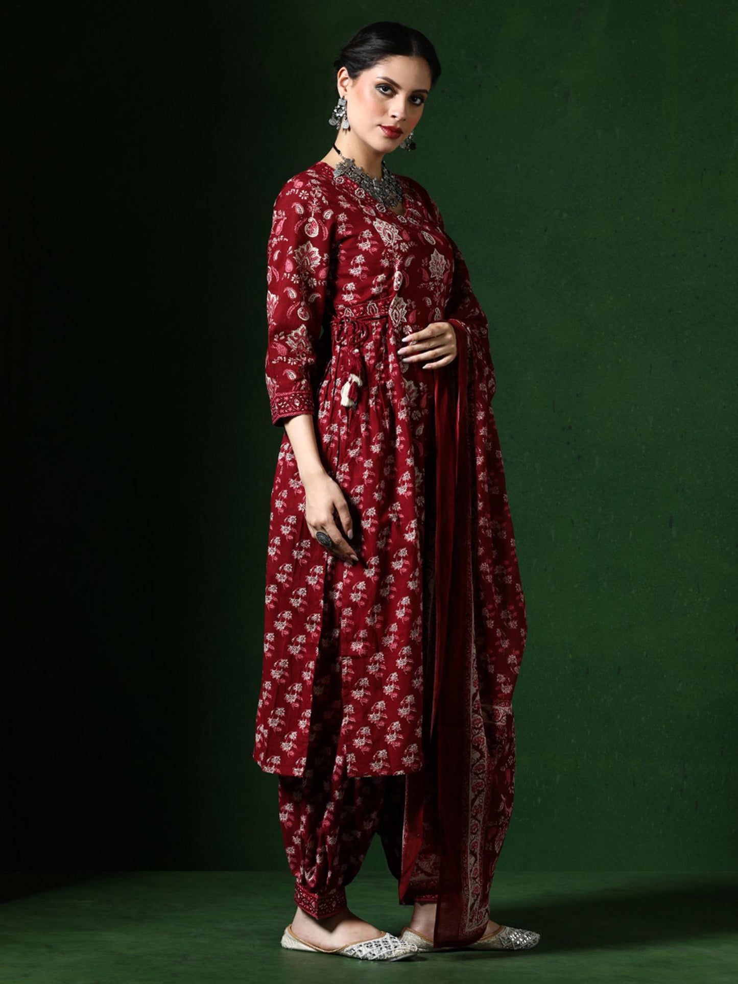 Floral Embroidered A-Line Pure Cotton Kurta and Salwar and Dupatta (Set of 3)