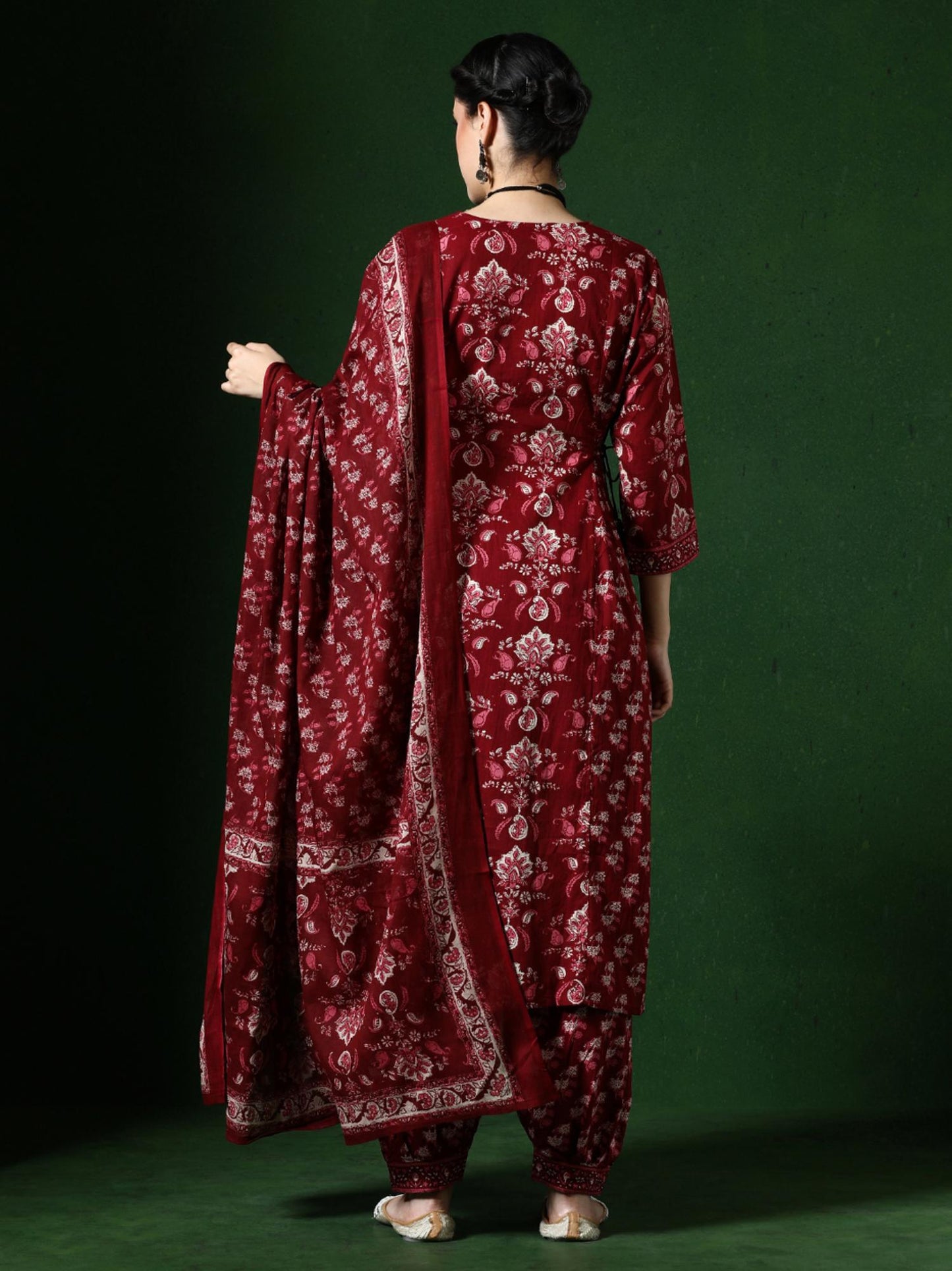 Floral Embroidered A-Line Pure Cotton Kurta and Salwar and Dupatta (Set of 3)