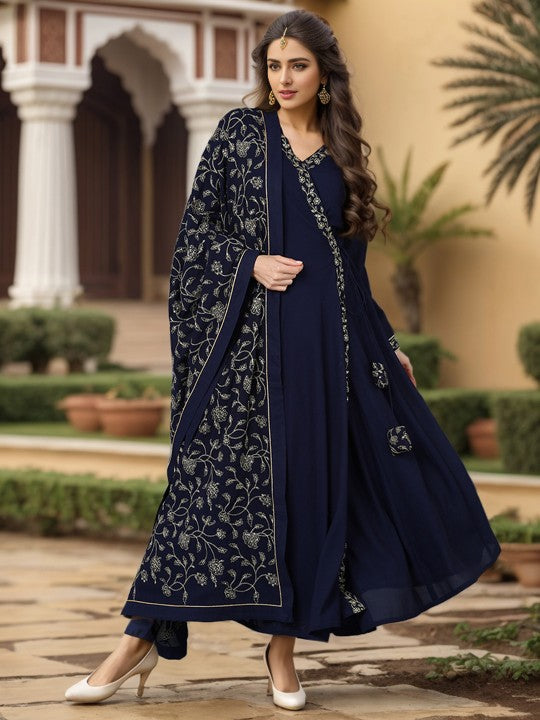 AHIKA Floral Embroidered Angrakha Kurta