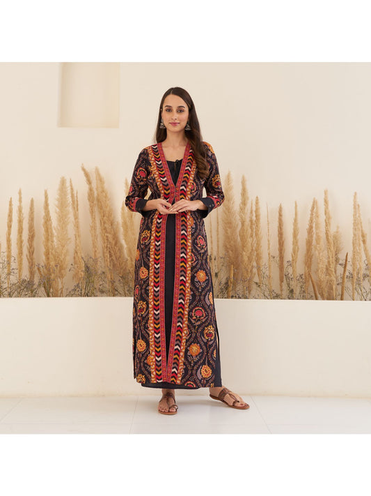 Black Side Slit Dress With Long Shrug (Set of 2)