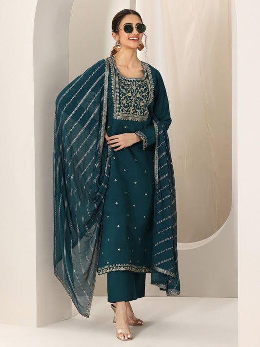 Gerua By Libas Floral Embroidered Round Neck Sequinned Straight Kurta