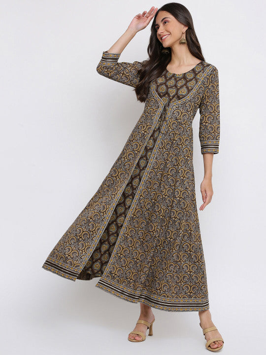 INDIAN KNOTS Floral Printed Pure Cotton Maxi Ethnic Dress