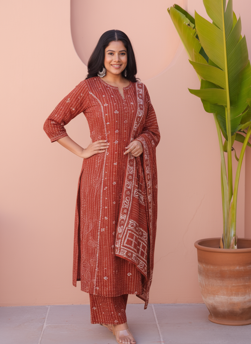 Embroidered Viscose Floral Flared Maroon Kurta
