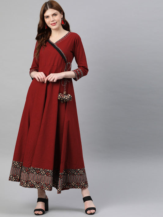 YASH GALLERY Women Maroon Solid Maxi Dress