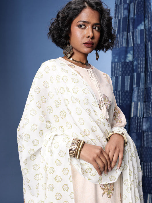 Taavi Bagru Floral Printed Pure Cotton Kurta with Trousers & Dupatta