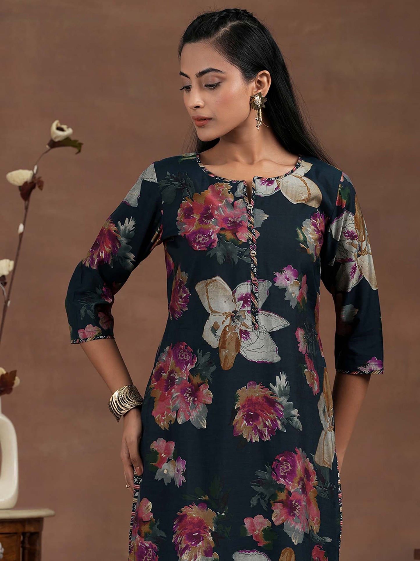 Blue Silk Blend Printed Kurta Sets for Women