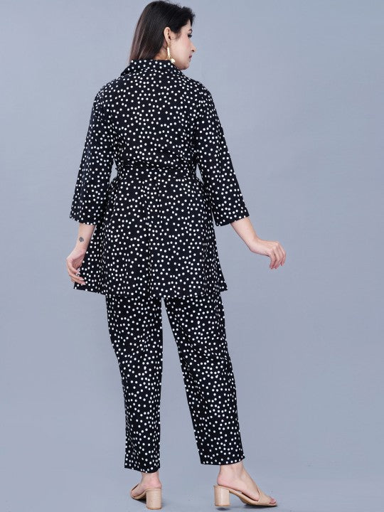 ao services Polka Dot Print Shirt Collar Co-Ords Set