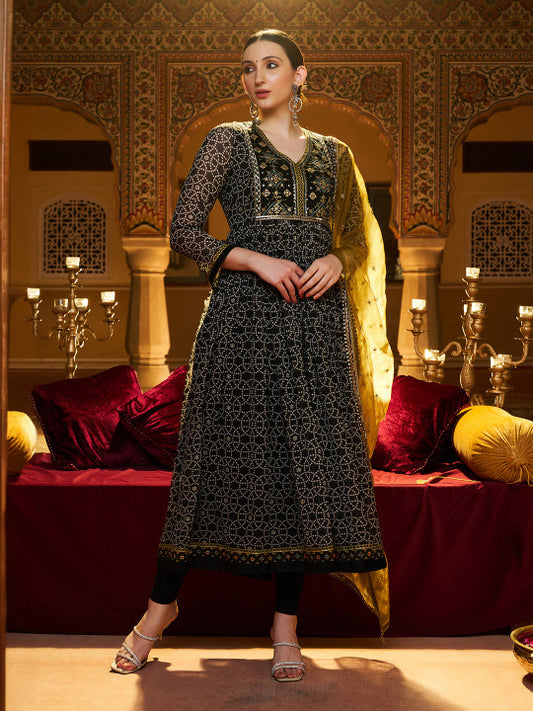 W Women Printed Regular Gotta Patti Kurta with Churidar & With Dupatta