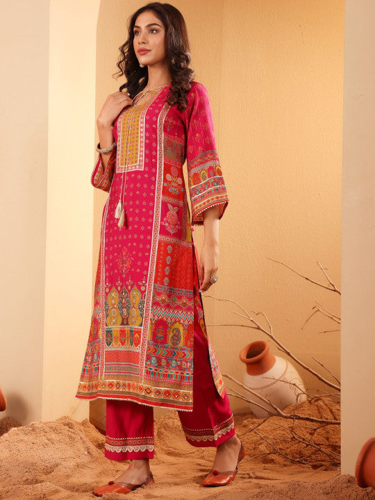 Varanga Women Ethnic Motifs Printed Gotta Patti  Kurta with Trousers & With Dupatta