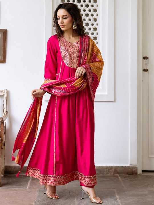 DIVASTRI Women Ethnic Motifs Embroidered Anarkali Kurta with Trousers & Dupatta