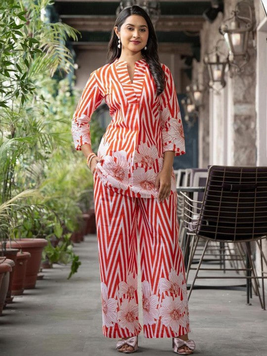 Printed Cotton Tunic With Trousers Co-Ords