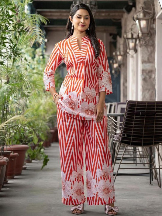 Printed Cotton Tunic With Trousers Co-Ords