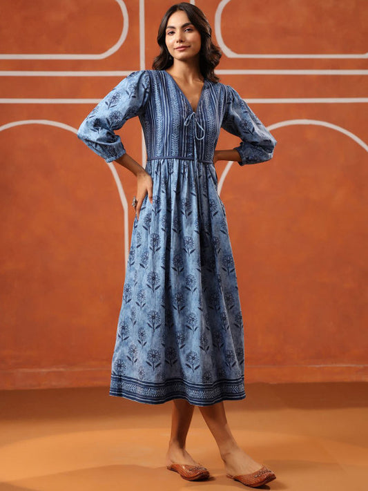 Jaipur Morni Women Floral Printed Pure Cotton Flared Maxi Ethnic Dresses