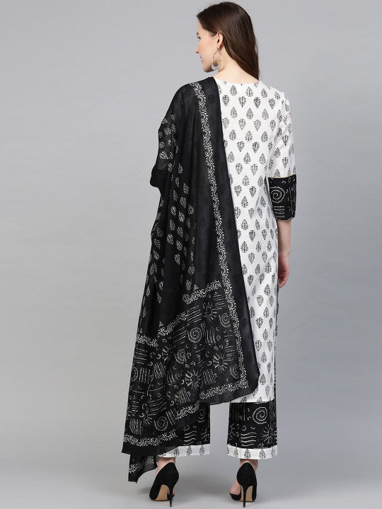 YASH GALLERY Women Ethnic Motifs Printed Regular Pure Cotton Kurta with Palazzos & With Dupatta