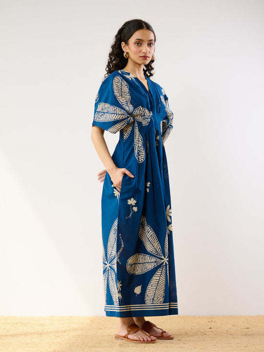 Printed Cotton Pleated Maxi Dress