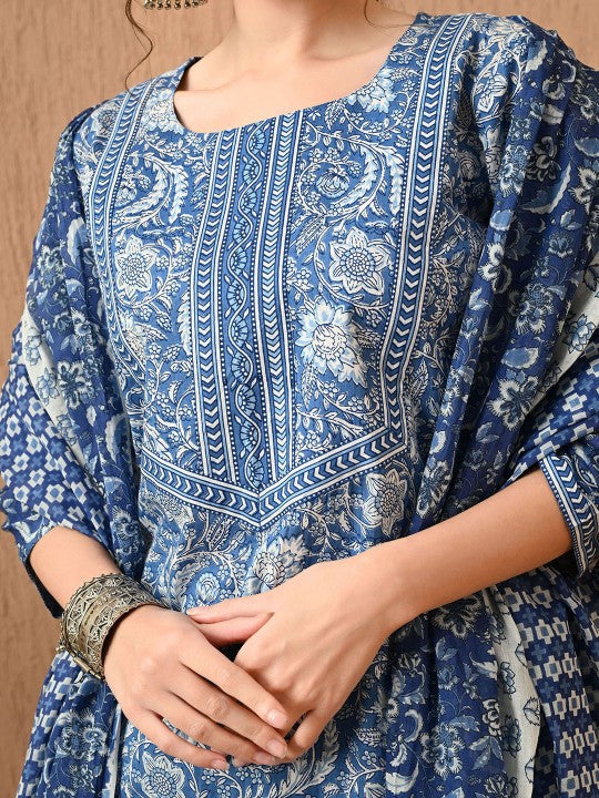 Anouk Women Floral Printed Regular Pure Cotton Kurta with Trousers & With Dupatta