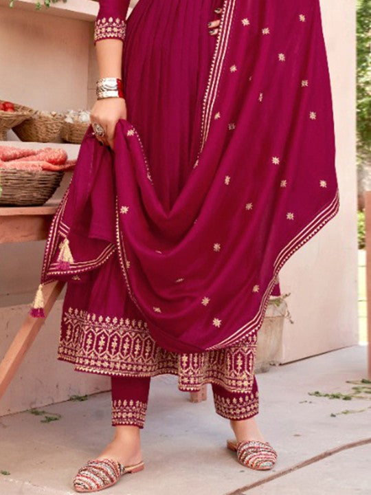 Zari Embroidered Round Neck A-Line Kurta