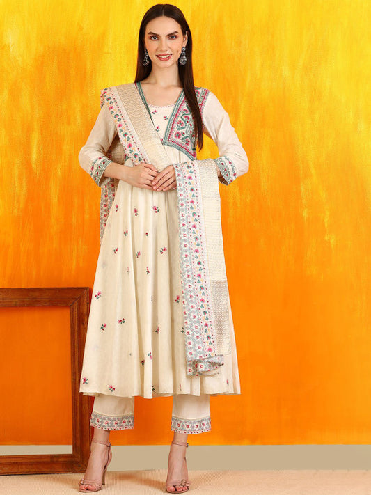 W Women Ethnic Motifs Embroidered Regular Kurta with Trousers & With Dupatta