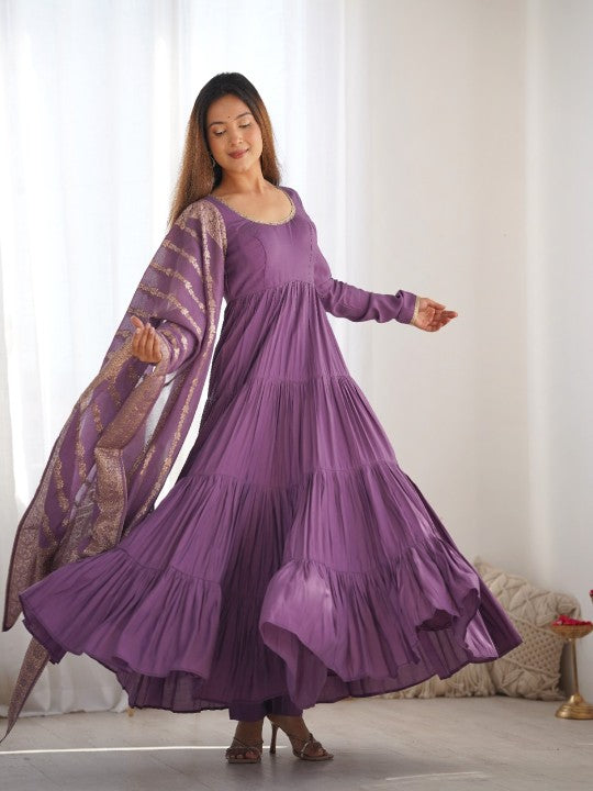 Yara Creation Women Yoke Design Layered Chanderi Silk Kurta