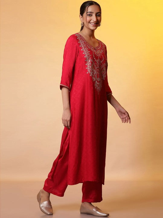 AURELIA Women Floral Embroidered Regular Kurta with Palazzos & With Dupatta