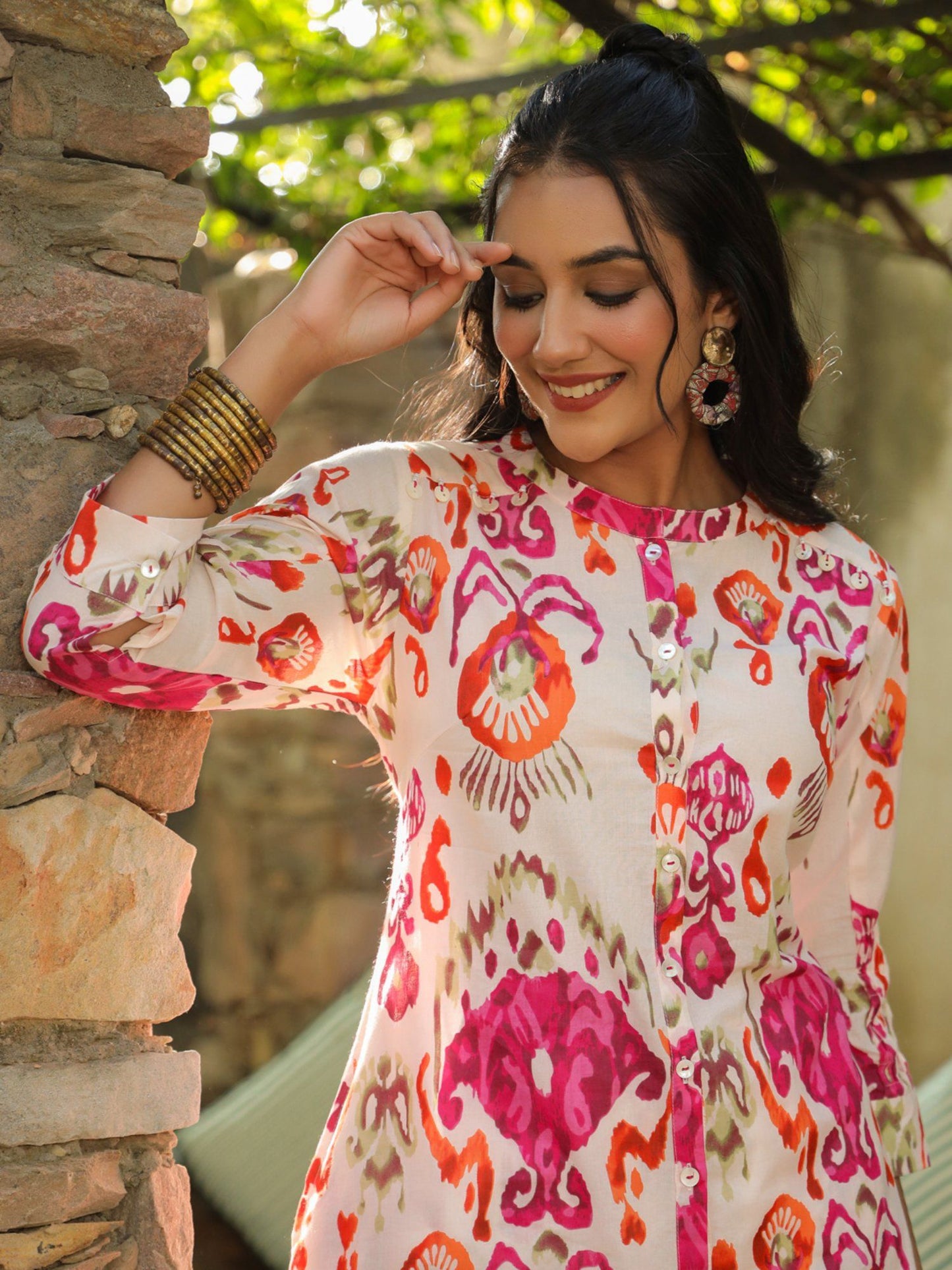 Women Multi Floral Printed Pure Cotton Tunic with Trousers (Set of 2)