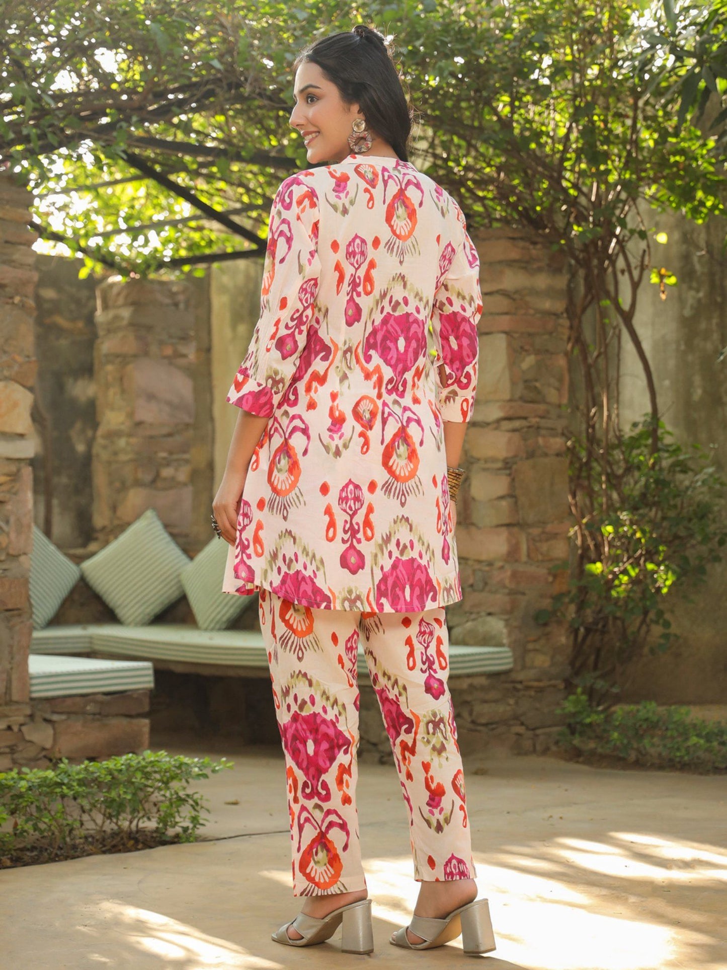 Women Multi Floral Printed Pure Cotton Tunic with Trousers (Set of 2)