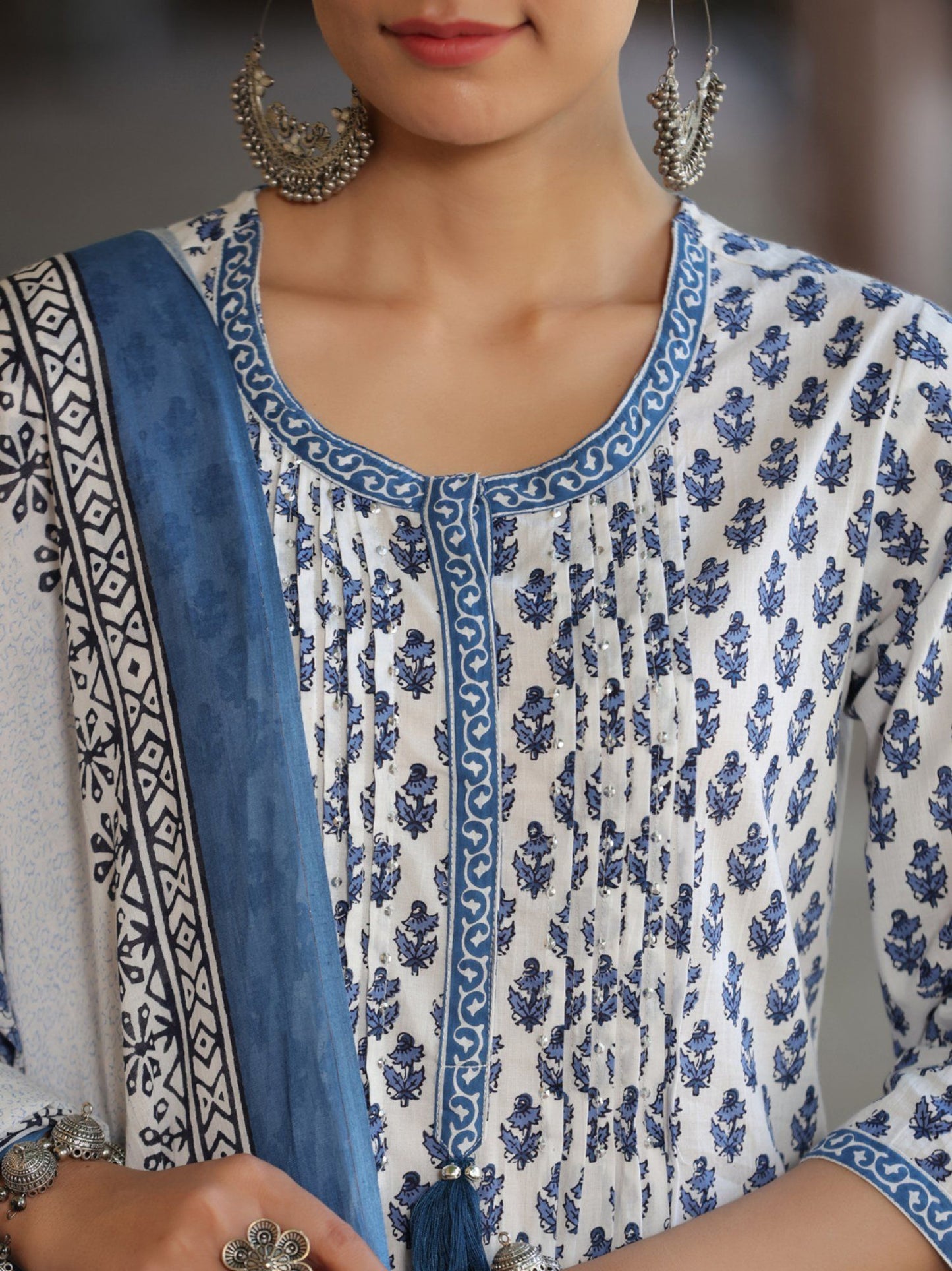 Blue Ethnic Motifs Printed Kurta with Trousers &amp; Dupatta (Set of 2)