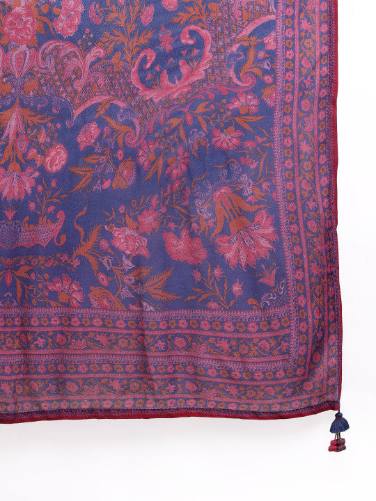 Floral Printed Thread Work Kurta with Trousers & With Dupatta