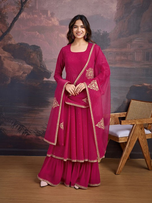 House of Pataudi U-Neck Anarkali Georgette Kurta