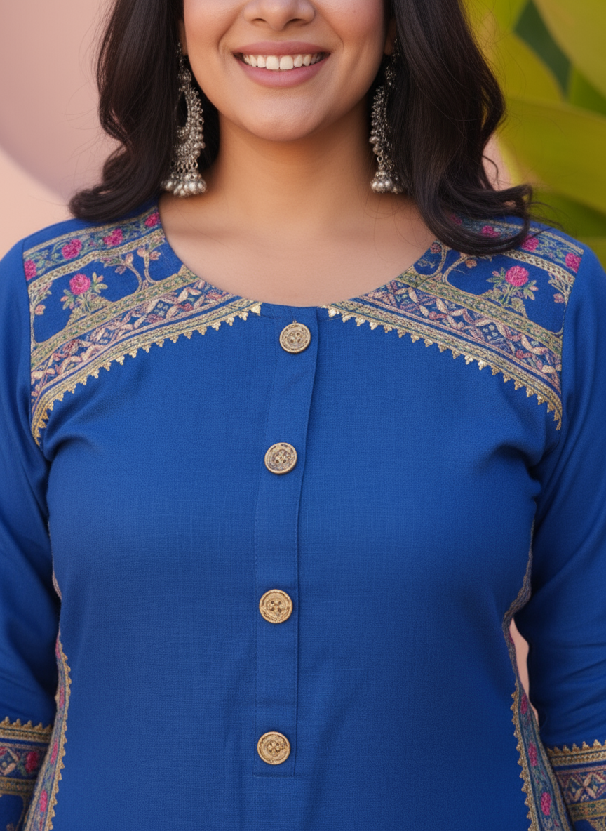 Viscose Solid Straight Blue Kurta