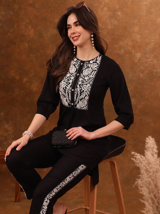 Anouk Black Embroidered Tunic & Trousers Co-Ords Set