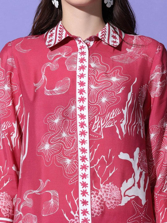 FUTURO Printed Shirt Collar Top With Trousers