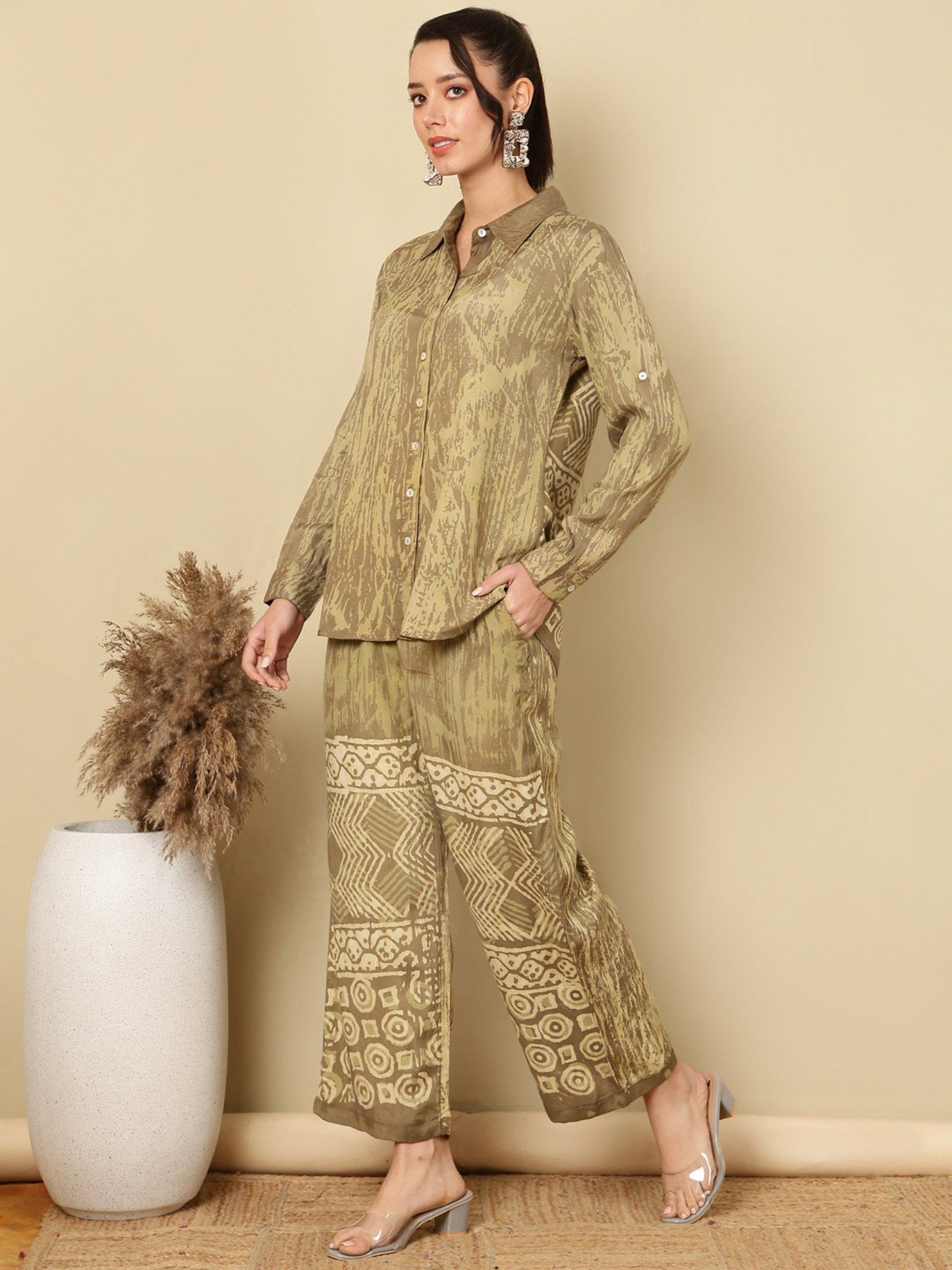 Womens Olive Hand Bagru Printed Co-Ord (Set of 2)