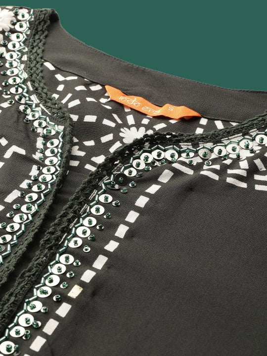 Indo Era Floral Printed Three-Quarter Sleeves Tunic With Palazzos