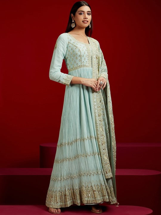 Floral Yoke Design Empire Sequinned Kurta