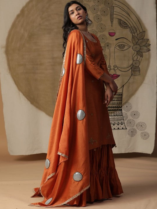 ARPITA SULAKSHANA Floral Embroidered Chanderi Silk A-Line Kurta