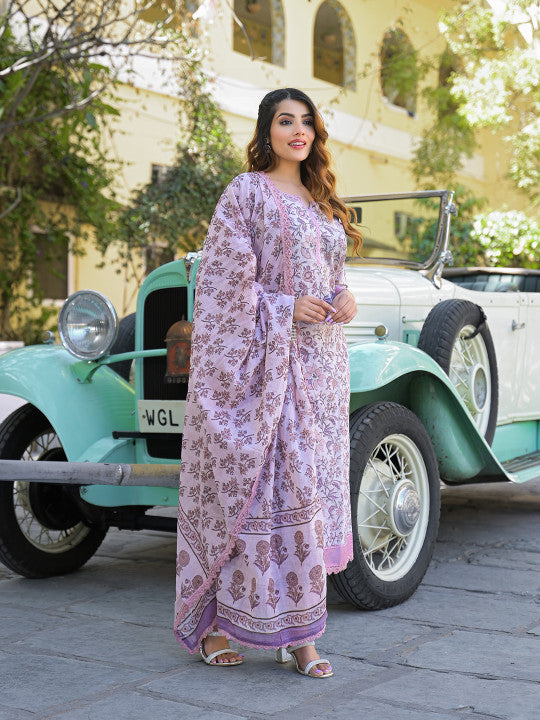 Divena Women Floral Printed Regular Pure Cotton Kurta with Trousers & With Dupatta