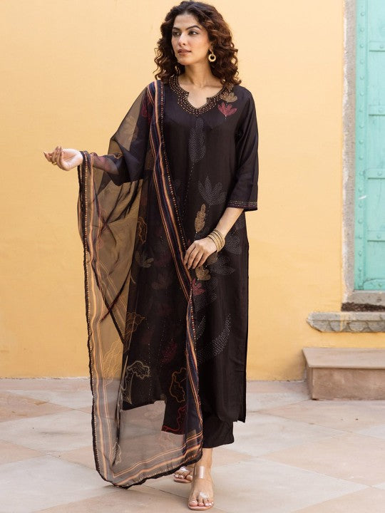 AUTUMN LANE Women Floral Embroidered Regular Thread Work Silk Georgette Kurta
