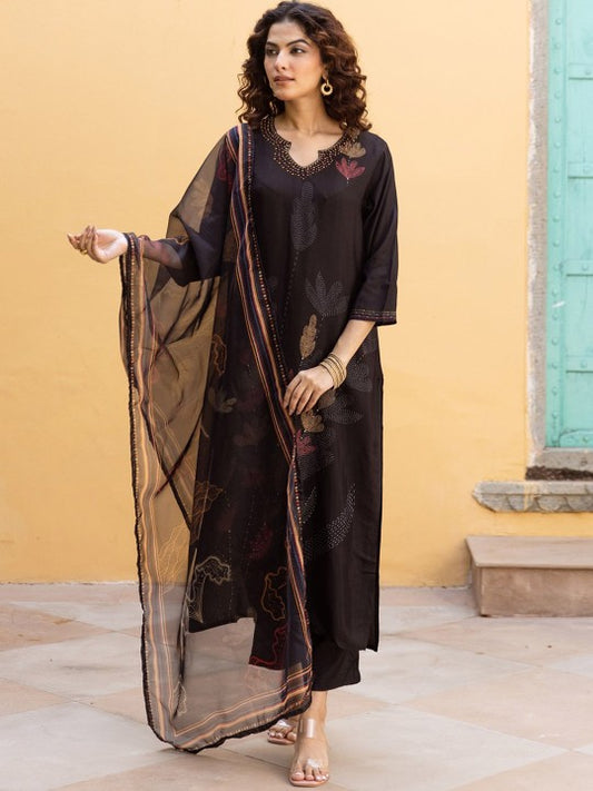 AUTUMN LANE Women Floral Embroidered Regular Thread Work Silk Georgette Kurta