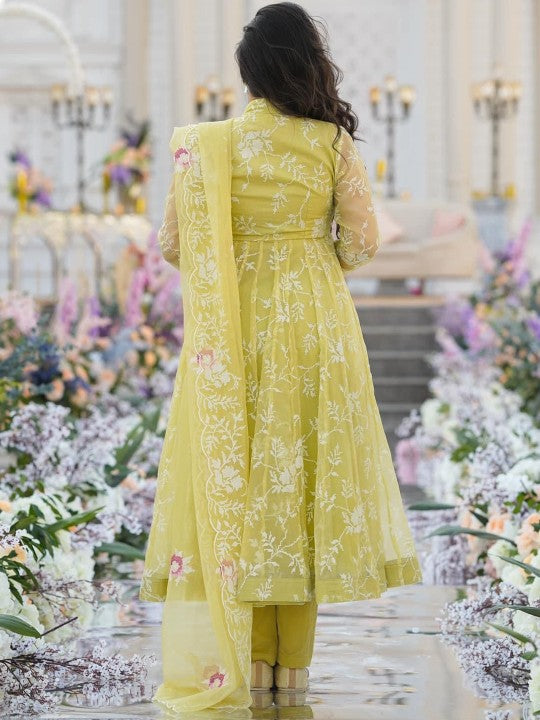 Vama Heritage Floral Embroidered V-Neck Panelled Anarkali Kurta