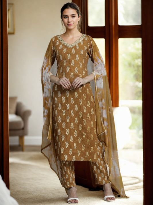 Jaipur Kurti Ethnic Motif Printed Pure Cotton Suit Set