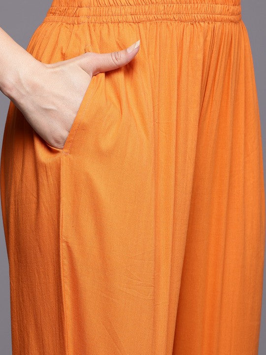 Varanga Ethnic Motifs Embroidered Pleated Mirror Work Pure Cotton Kurta