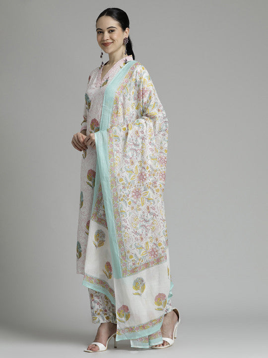 Jaipur Kurti Floral Printed Cotton Suit Set