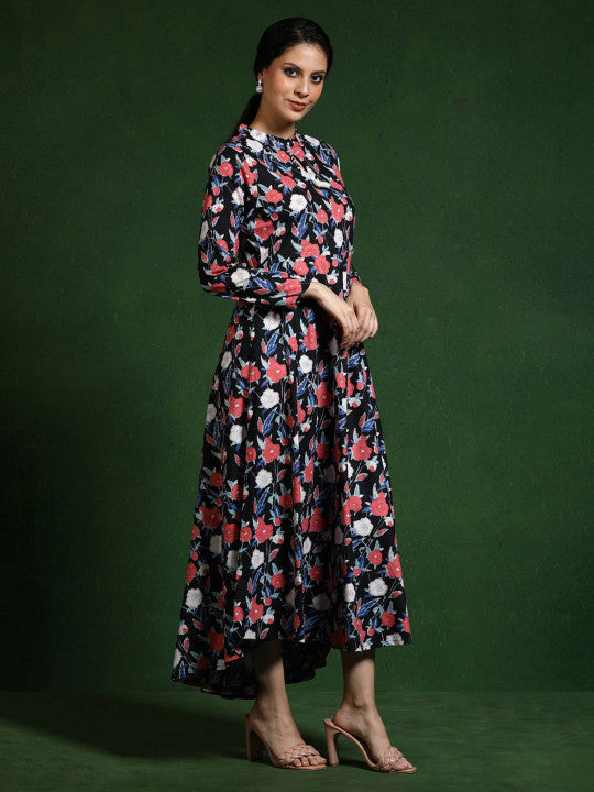 Jaipur Kurti Floral Printed Pure Cotton A-Line Ethnic Dress