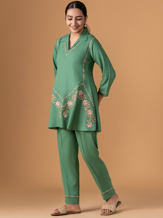 WOMEN PLUS Embroidered Tunic With Trousers Co-Ords