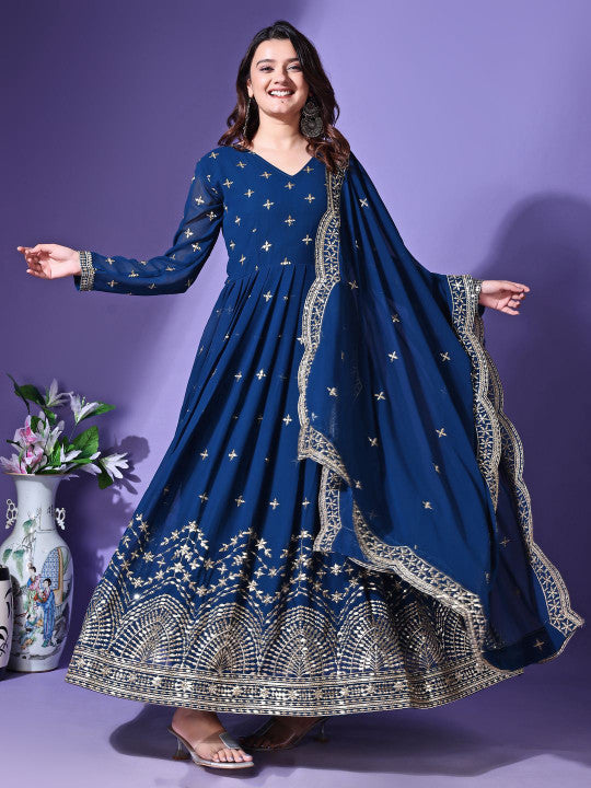 Ethnic Yard Embroidered Fit & Flared Gown