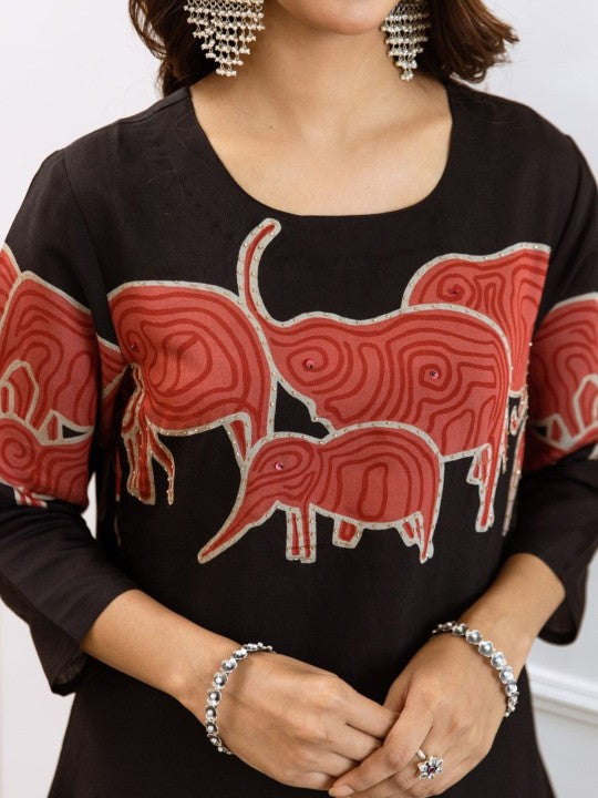 AUTUMN LANE Geometric Printed Pure Cotton Straight Kurta with Trouser & Dupatta