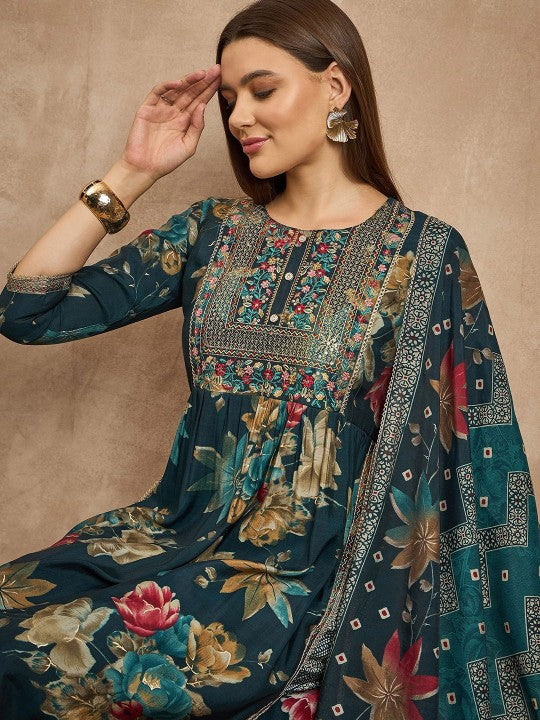 all about you Printed Sequinned Chanderi Silk A-Line Kurta