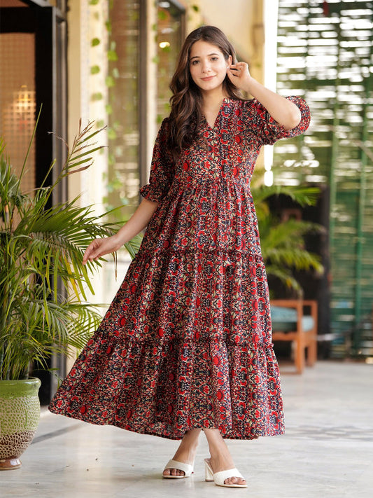 VAANI CREATION Floral Printed Maxi Fit & Flare Dress