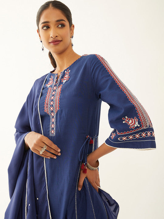 Taneira Ethnic Motifs Sequinned Embroidered Regular Kurta With Palazzos & Dupatta